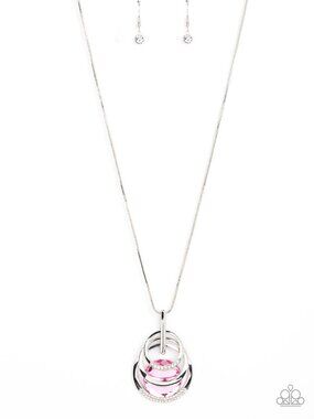 Paparazzi Pink Gem Necklace and Earrings Set (NL288)